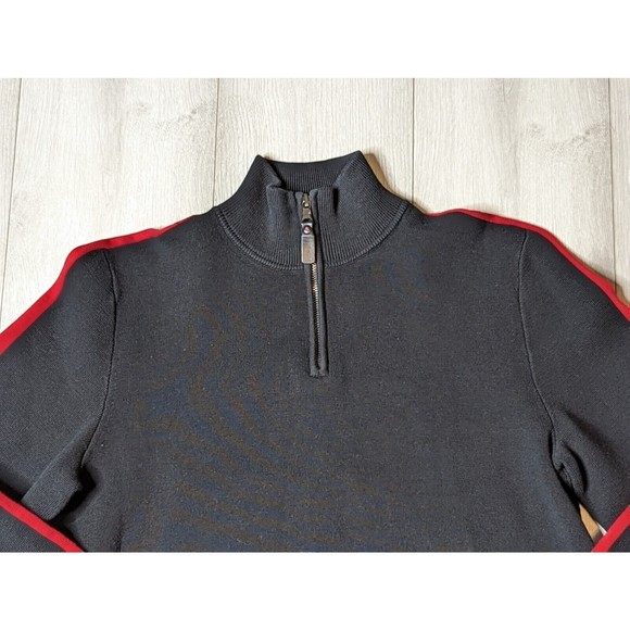 Polo Ralph Lauren Mens Black/Red Cotton 1/4 Zip Mock Neck Long Sleeve Sweater M - Picture 2 of 9